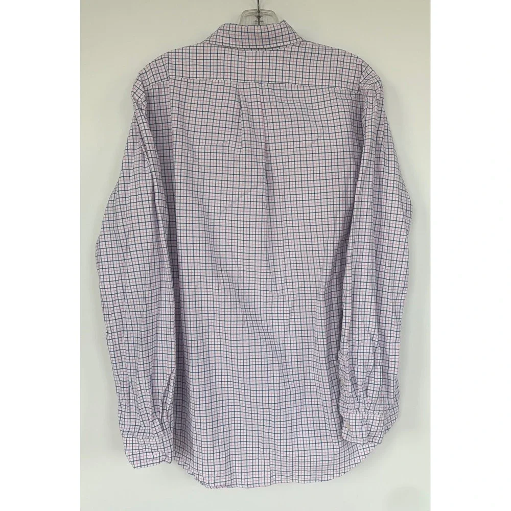 Polo Ralph Lauren Mens L Blue Pink Check Cotton Button Down Long Sleeve Shirt